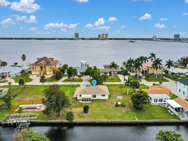 bird's eye view featuring a water view