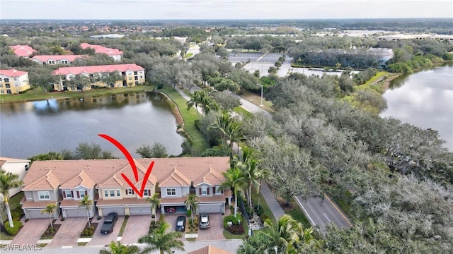 aerial view with a water view