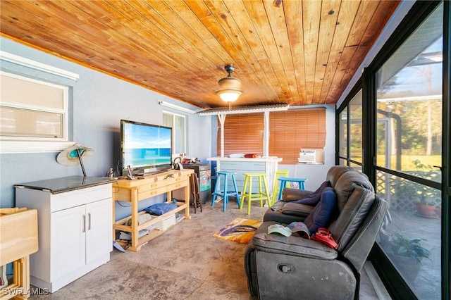 interior space featuring wooden ceiling