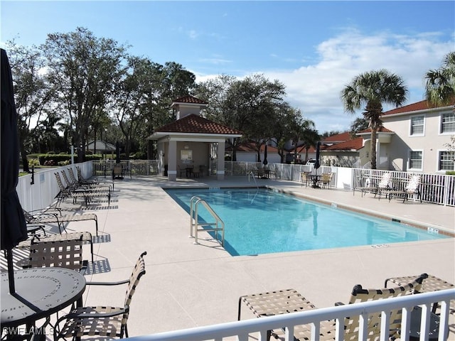 view of swimming pool featuring a patio