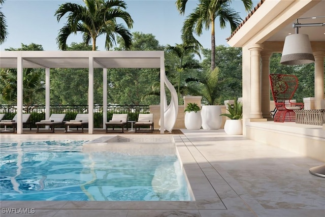 view of swimming pool with a patio