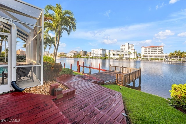 view of dock with a water view