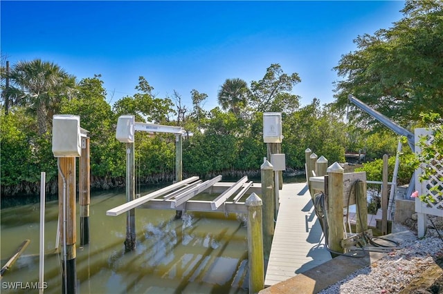 view of dock with a water view