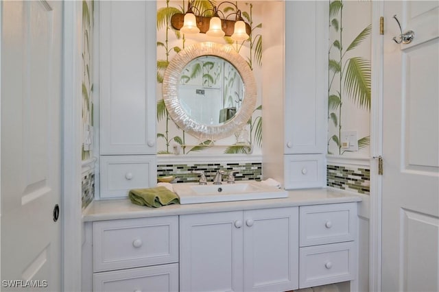 bathroom with backsplash and vanity