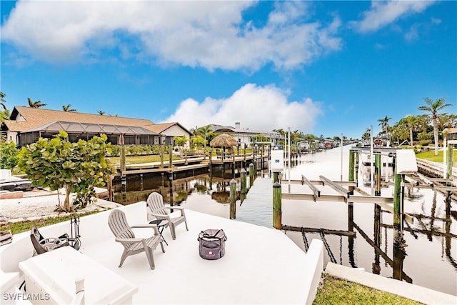 dock area with a water view