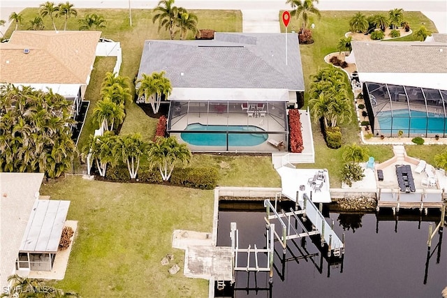 bird's eye view featuring a water view