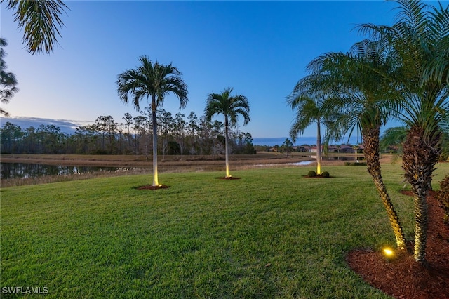 yard at dusk with a water view