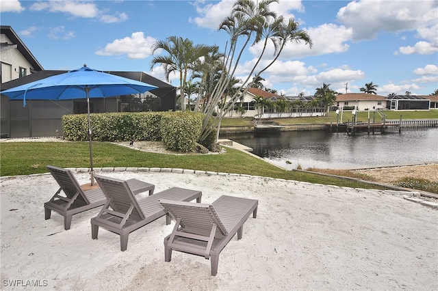 view of patio / terrace featuring a water view