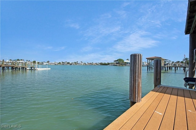 view of dock with a water view