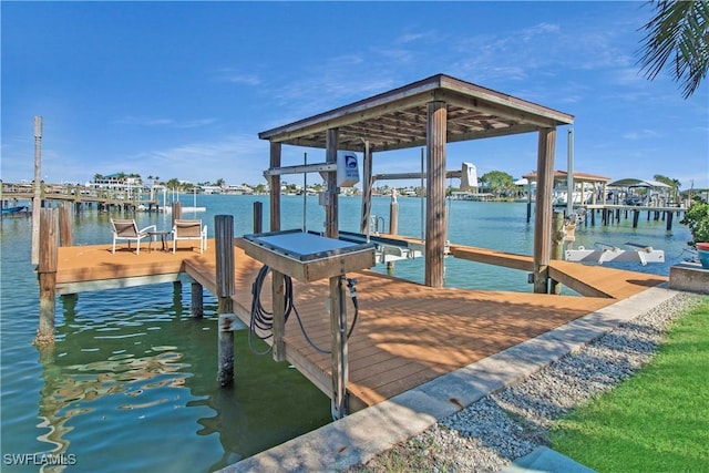 dock area featuring a water view