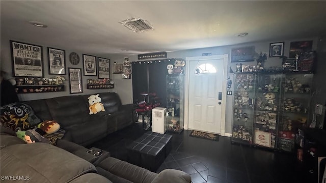 living room featuring tile patterned flooring