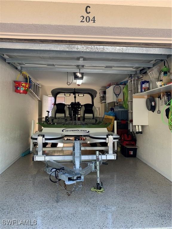 garage with a garage door opener