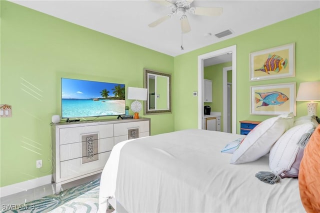 bedroom featuring ceiling fan