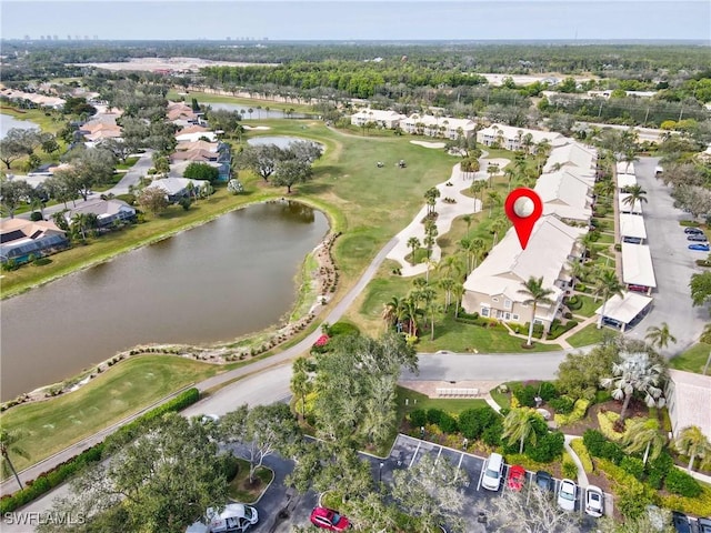 aerial view with a water view