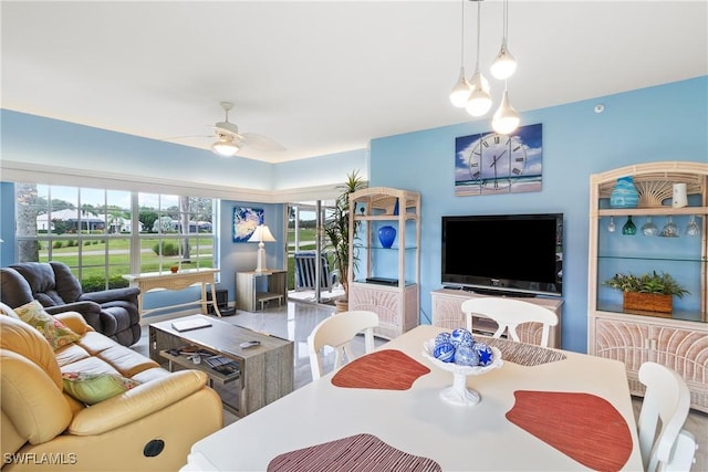 dining room with ceiling fan and plenty of natural light