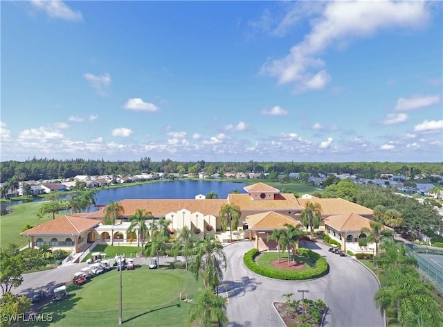 aerial view with a water view