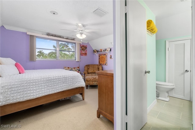 bedroom with lofted ceiling