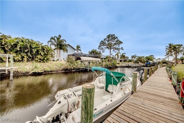 view of dock with a water view