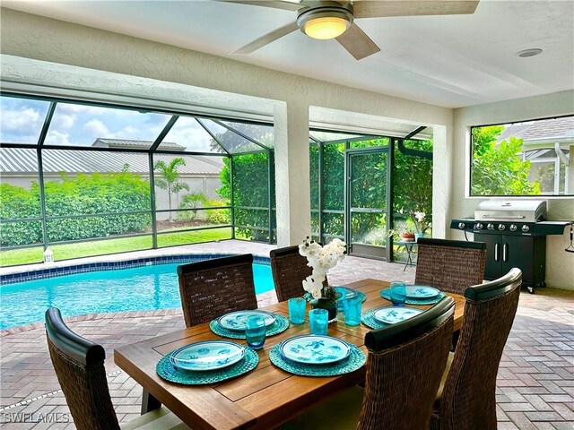 interior space featuring ceiling fan