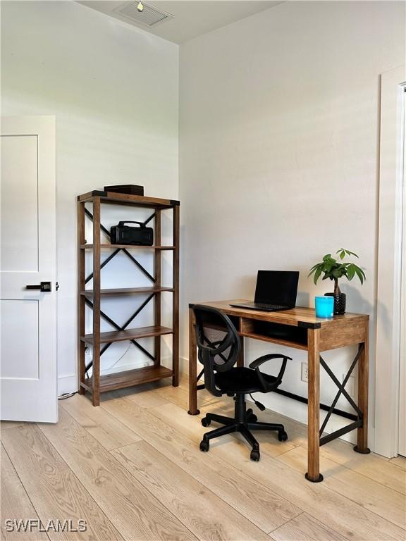 office area featuring light hardwood / wood-style flooring