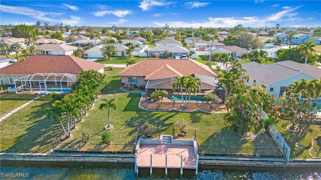 aerial view with a water view