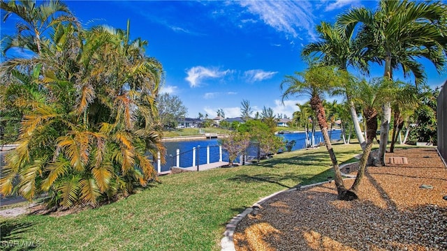 view of yard with a water view