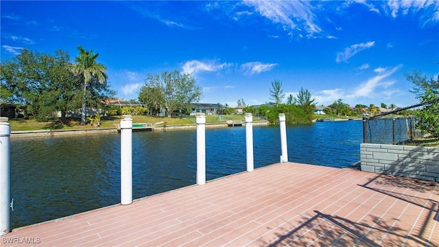 view of dock with a water view