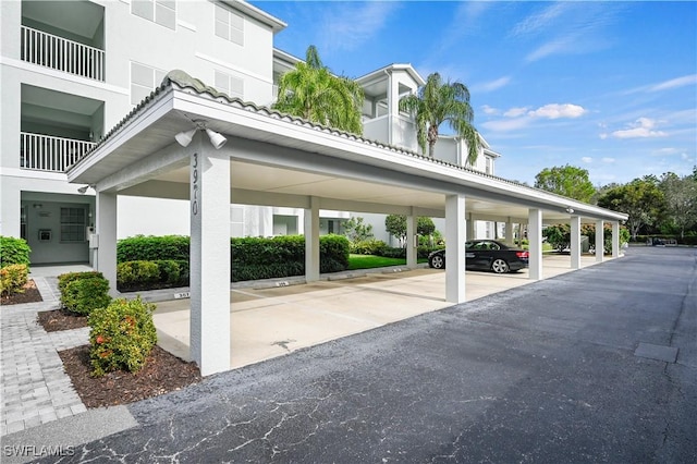 view of covered parking lot