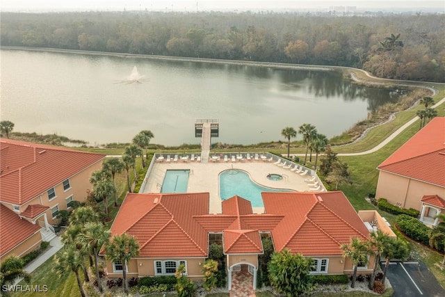 aerial view with a water view