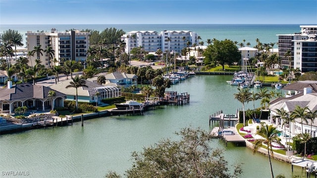 aerial view featuring a water view