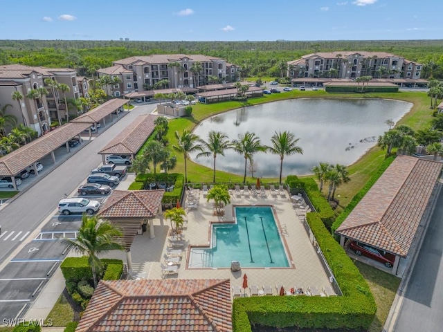 aerial view with a water view