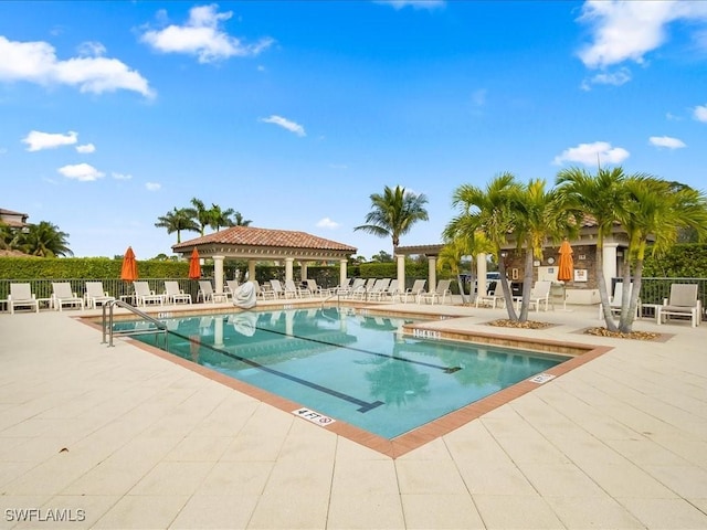 view of pool with a gazebo and a patio