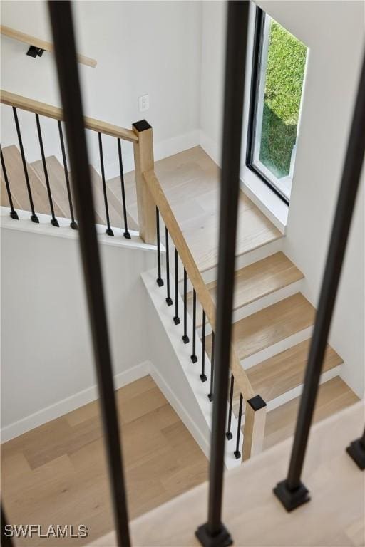 stairway featuring hardwood / wood-style floors