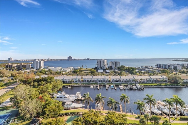 bird's eye view featuring a water view