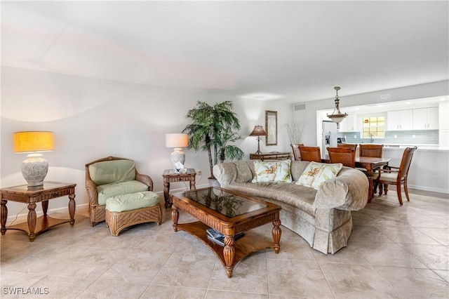 living room with sink