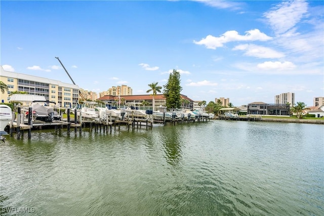 view of dock with a water view