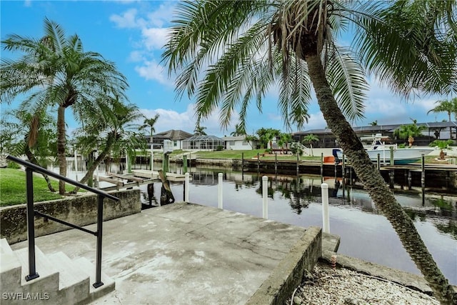 dock area with a water view