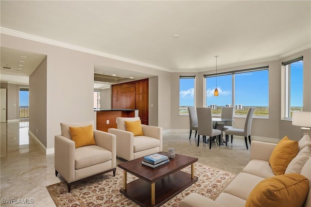 living room featuring ornamental molding