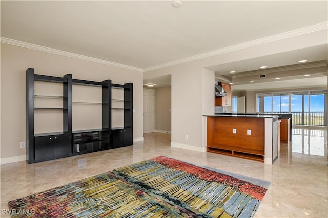 living room with crown molding