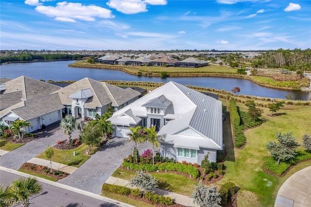 aerial view with a water view