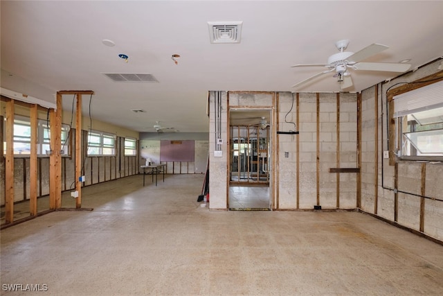 interior space featuring ceiling fan