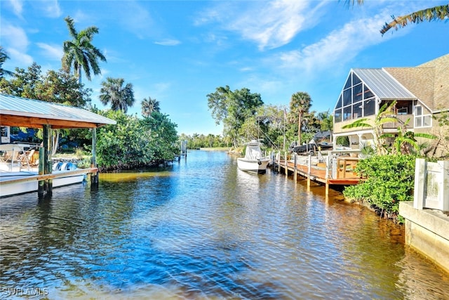 view of dock with a water view