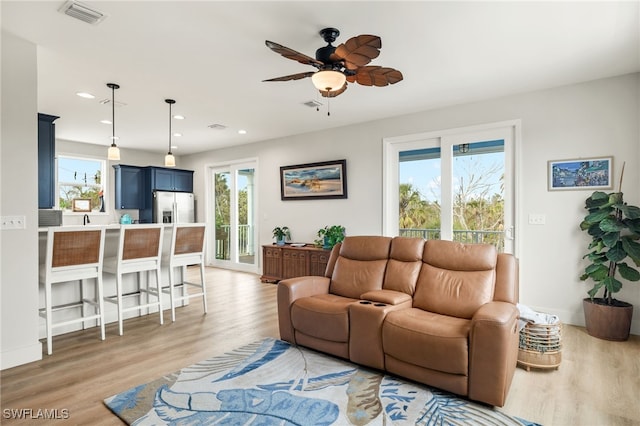 261 Donora Blvd, Fort Myers Beach, FL 33931 - living area with ceiling fan, light wood-type flooring, and recessed lighting