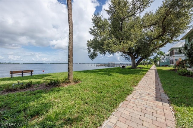 view of yard with a water view