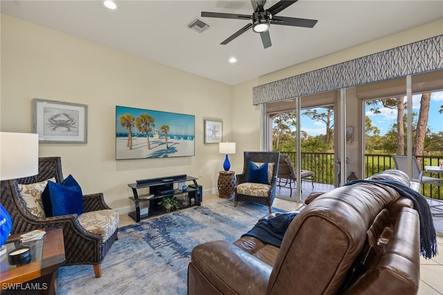 living room with ceiling fan