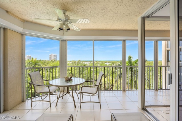 sunroom featuring a wealth of natural light and ceiling fan