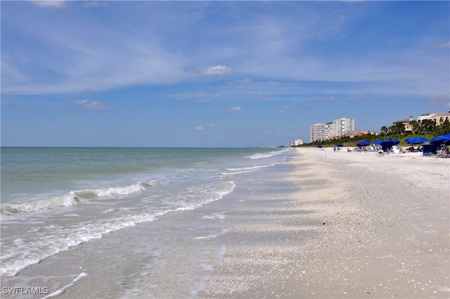 view of water feature with a view of the beach