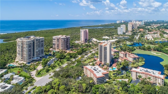 bird's eye view with a view of city and a water view