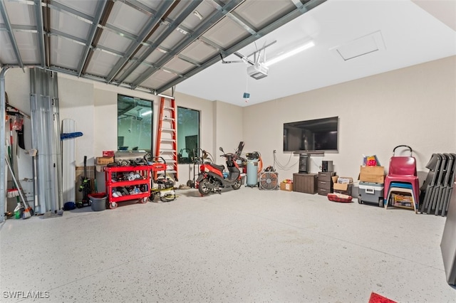 garage with a garage door opener