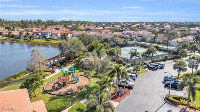 aerial view with a water view